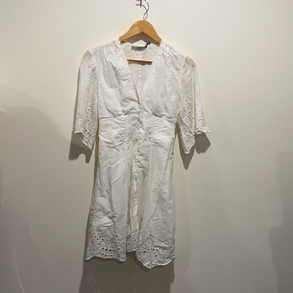 NEW • All Saints • Una Broderie Mini Lace Dress Chalk White 0 Button Fro… - Picture 5 of 6